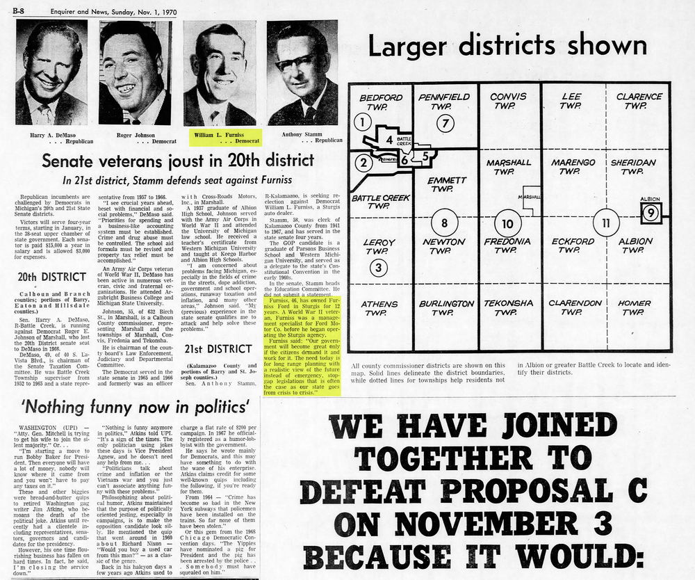 Sturgis Auto Dealers - Sun Nov 1 1970 Furniss Runs For Office (newer photo)